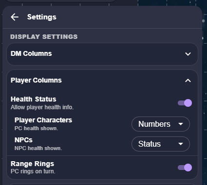 Settings - Player Columns